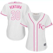 Wholesale Cheap Royals #30 Yordano Ventura White/Pink Fashion Women's Stitched MLB Jersey