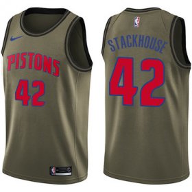 Wholesale Cheap Nike Pistons #42 Jerry Stackhouse Green Salute to Service NBA Swingman Jersey