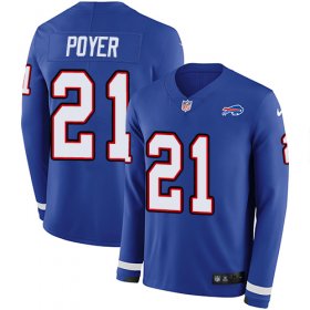 Wholesale Cheap Nike Bills #21 Jordan Poyer Royal Blue Team Color Men\'s Stitched NFL Limited Therma Long Sleeve Jersey
