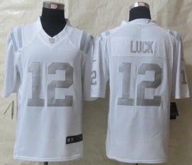 Wholesale Cheap Nike Colts #12 Andrew Luck White Men\'s Stitched NFL Limited Platinum Jersey