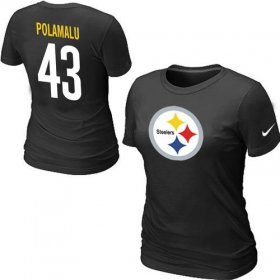 Wholesale Cheap Women\'s Nike Pittsburgh Steelers #43 Troy Polamalu Name & Number T-Shirt Black