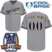 Wholesale Cheap Brewers Personalized Authentic Grey Cool Base w/40th Anniversary Patch MLB Jersey (S-3XL)