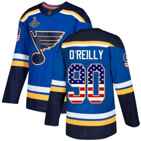 Wholesale Cheap Adidas Blues #90 Ryan O\'Reilly Blue Home Authentic USA Flag Stanley Cup Champions Stitched NHL Jersey