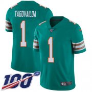 Wholesale Cheap Nike Dolphins #1 Tua Tagovailoa Aqua Green Alternate Men's Stitched NFL 100th Season Vapor Untouchable Limited Jersey