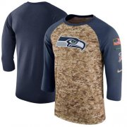 Wholesale Cheap Men's Seattle Seahawks Nike Camo College Navy Salute to Service Sideline Legend Performance Three-Quarter Sleeve T-Shirt