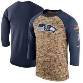 Wholesale Cheap Men\'s Seattle Seahawks Nike Camo College Navy Salute to Service Sideline Legend Performance Three-Quarter Sleeve T-Shirt