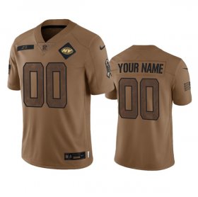 Wholesale Cheap Men\'s New York Jets Active Player Custom 2023 Brown Salute To Setvice Limited Football Stitched Jersey