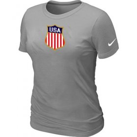 Wholesale Cheap Women\'s Nike Team USA Hockey Winter Olympics KO Collection Locker Room T-Shirt Light Grey
