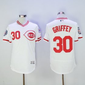 Wholesale Cheap Size 5XL Men\'s Cincinnati Reds #30 Ken Griffey Jr Retired White Pullover 2016 Flexbase Majestic Baseball Jersey