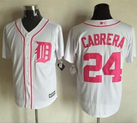 Wholesale Cheap Tigers #24 Miguel Cabrera White New Cool Base Mother\'s Day Stitched MLB Jersey