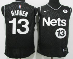 Wholesale Cheap Men\'s Brooklyn Nets #13 James Harden Black Nike Swingman 2021 Earned Edition Stitched Jersey With Sponsor Logo