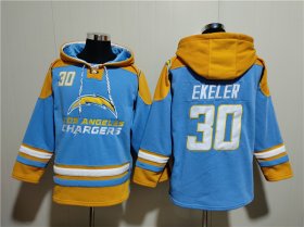 Wholesale Cheap Men\'s Los Angeles Chargers #30 Austin Ekeler Blue Ageless Must-Have Lace-Up Pullover Hoodie