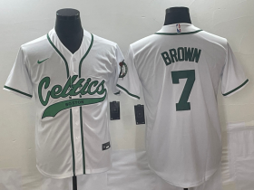 Wholesale Cheap Men\'s Boston Celtics #7 Jaylen Brown White With Patch Stitched Baseball Jersey