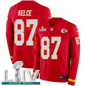 Wholesale Cheap Nike Chiefs #87 Travis Kelce Red Super Bowl LIV 2020 Team Color Men\'s Stitched NFL Limited Therma Long Sleeve Jersey