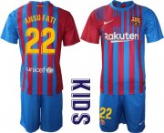 Wholesale Cheap Youth 2021-2022 Club Barcelona home blue 22 Nike Soccer Jersey
