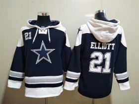 Wholesale Cheap Men\'s Dallas Cowboys #21 Ezekiel Elliott Navy Blue Ageless Must Have Lace Up Pullover Hoodie