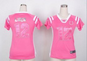 Wholesale Cheap Nike Colts #12 Andrew Luck Pink Women\'s Stitched NFL Elite Draft Him Shimmer Jersey