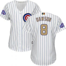 Wholesale Cheap Cubs #8 Andre Dawson White(Blue Strip) 2017 Gold Program Cool Base Women\'s Stitched MLB Jersey