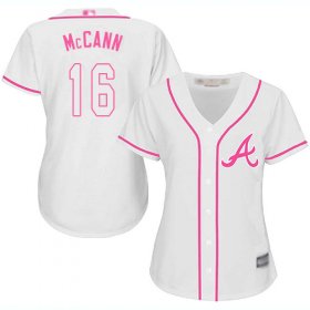Wholesale Cheap Braves #16 Brian McCann White/Pink Fashion Women\'s Stitched MLB Jersey