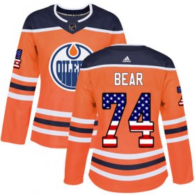 Wholesale Cheap Adidas Oilers #74 Ethan Bear Orange Home Authentic USA Flag Women\'s Stitched NHL Jersey