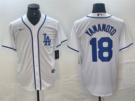 Cheap Men\'s Los Angeles Dodgers #18 Yoshinobu Yamamoto White Cool Base Stitched Baseball Jersey
