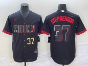 Wholesale Cheap Men's Cincinnati Reds #37 Tyler Stephenson Number Black 2023 City Connect Cool Base Stitched Jersey
