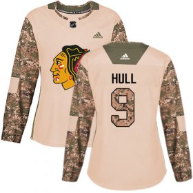 Wholesale Cheap Adidas Blackhawks #9 Bobby Hull Camo Authentic 2017 Veterans Day Women\'s Stitched NHL Jersey