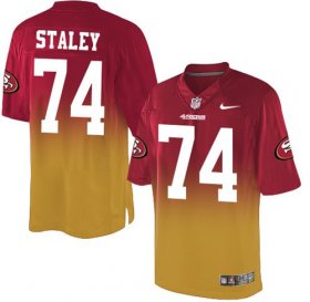 Wholesale Cheap Nike 49ers #74 Joe Staley Red/Gold Men\'s Stitched NFL Elite Fadeaway Fashion Jersey