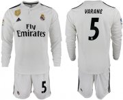 Wholesale Cheap Real Madrid #5 Varane White Home Long Sleeves Soccer Club Jersey