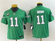 Wholesale Cheap Women's Philadelphia Eagles #11 A. J. Brown Green 2023 F.U.S.E. With C Patch Stitched Football Jersey(Run Small)