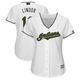Wholesale Cheap Indians #12 Francisco Lindor White 2018 Memorial Day Cool Base Women\'s Stitched MLB Jersey