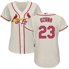 Wholesale Cheap Cardinals #23 Marcell Ozuna Cream Alternate Women\'s Stitched MLB Jersey