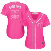 Wholesale Cheap Yankees #52 C.C. Sabathia Pink Fashion Women's Stitched MLB Jersey