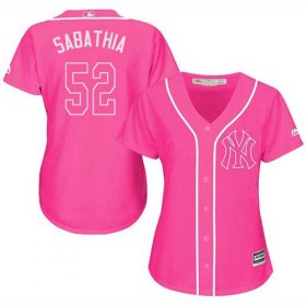 Wholesale Cheap Yankees #52 C.C. Sabathia Pink Fashion Women\'s Stitched MLB Jersey