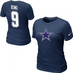 Wholesale Cheap Women\'s Nike Dallas Cowboys #9 Tony Romo Name & Number T-Shirt Blue