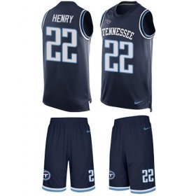 Wholesale Cheap Nike Titans #22 Derrick Henry Navy Blue Team Color Men\'s Stitched NFL Limited Tank Top Suit Jersey