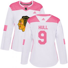 Wholesale Cheap Adidas Blackhawks #9 Bobby Hull White/Pink Authentic Fashion Women\'s Stitched NHL Jersey