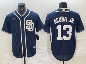 Cheap Men\'s San Diego Padres #13 Ronald Acuna Jr Navy Blue Cool Base Stitched Baseball Jersey