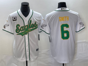 Wholesale Cheap Men's Philadelphia Eagles #6 DeVonta Smith White Gold With C Patch Cool Base Stitched Baseball Jersey