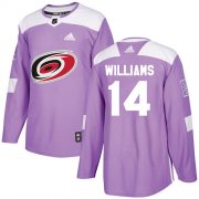 Wholesale Cheap Adidas Hurricanes #14 Justin Williams Purple Authentic Fights Cancer Stitched Youth NHL Jersey