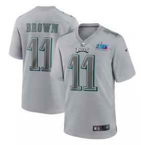 Wholesale Cheap Men\'s Philadelphia Eagles #11 A.J. Brown Gray Super Bowl LVII Patch Atmosphere Fashion Stitched Game Jersey