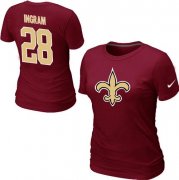 Wholesale Cheap Women's Nike New Orleans Saints #28 Mark Ingram Name & Number T-Shirt Red