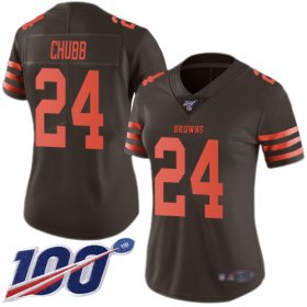 Wholesale Cheap Nike Browns #24 Nick Chubb Brown Women\'s Stitched NFL Limited Rush 100th Season Jersey