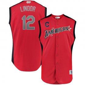 Wholesale Cheap American League #12 Francisco Lindor Majestic 2019 MLB All-Star Game Workout Player Jersey Red
