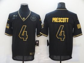 Wholesale Cheap Men\'s Dallas Cowboys #4 Dak Prescott Black Gold 2020 Salute To Service Stitched NFL Nike Limited Jersey