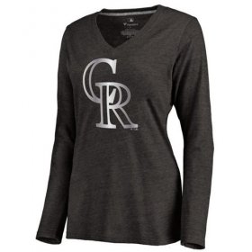Wholesale Cheap Women\'s Colorado Rockies Platinum Collection Long Sleeve V-Neck Tri-Blend T-Shirt Black