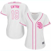 Wholesale Cheap Padres #19 Tony Gwynn White/Pink Fashion Women's Stitched MLB Jersey