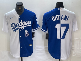 Cheap Men\'s Los Angeles Dodgers #17 Shohei Ohtani White Blue Two Tone Stitched Baseball Jersey