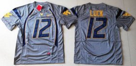Wholesale Cheap Men\'s West Virginia Mountaineers #12 Oliver Luck Gray NCAA Football Nike Jersey