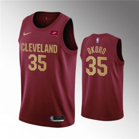 Wholesale Cheap Men\'s Cleveland Cavaliers #35 Isaac Okoro Wine Icon Edition Stitched Basketball Jersey